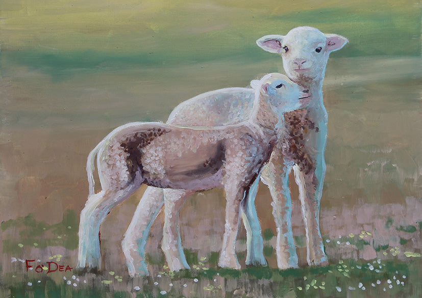 Irish wild life painting , sheep painting , lambs painting , Irish wild life painting , farm painting , Irish farm painting , lambs painting , young lambs painting , spring lambs painting , Irish art 