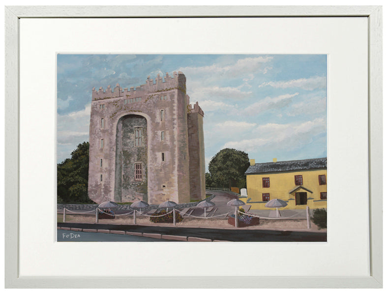 Painting of Bunratty Castle Co Clare , by Artist Fergal O' Dea, Irish Art Prints , Framed castle painting for sale ,Irish art prints for sale , Irish art for sale , Framed prints Ireland, Irish landscape painting for sale.