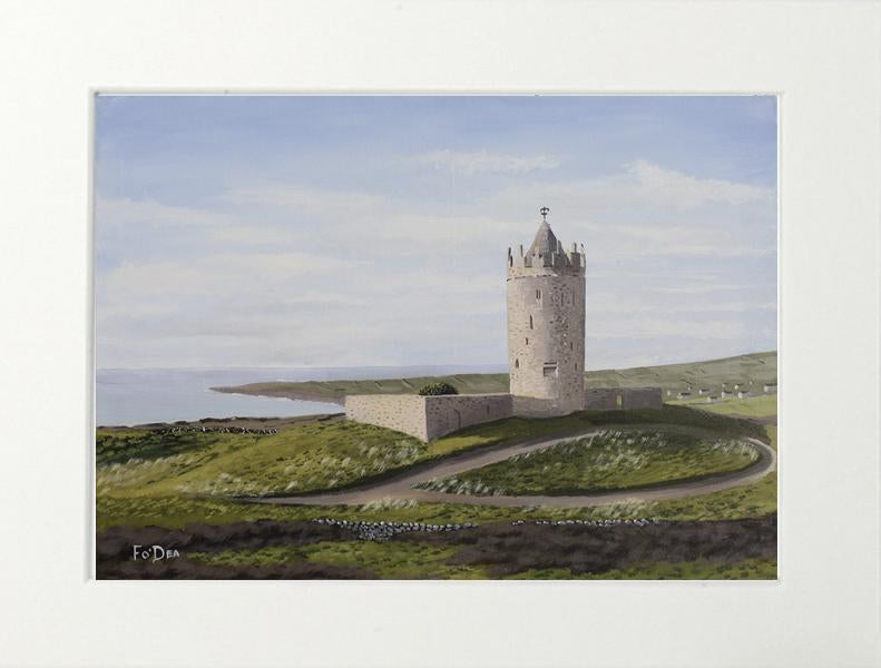 Framed print of Doonagore castle Co Clare , West of Ireland painting , wild Altantic way painting, irish art print , framed prints ireland,Doonagore Castle Doolin co Clare, west of ireland painting, wild Atlantic way painting , Irish landscape painting, painting of wild Atlantic way for sale
