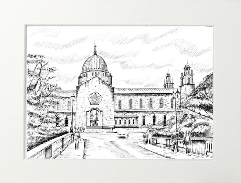 drawing of Galway cathedral , Galway cathedral art, Galway cathedral city print , framed drawing of Galway cathedral. Galway building art, painting of galway cathedral .