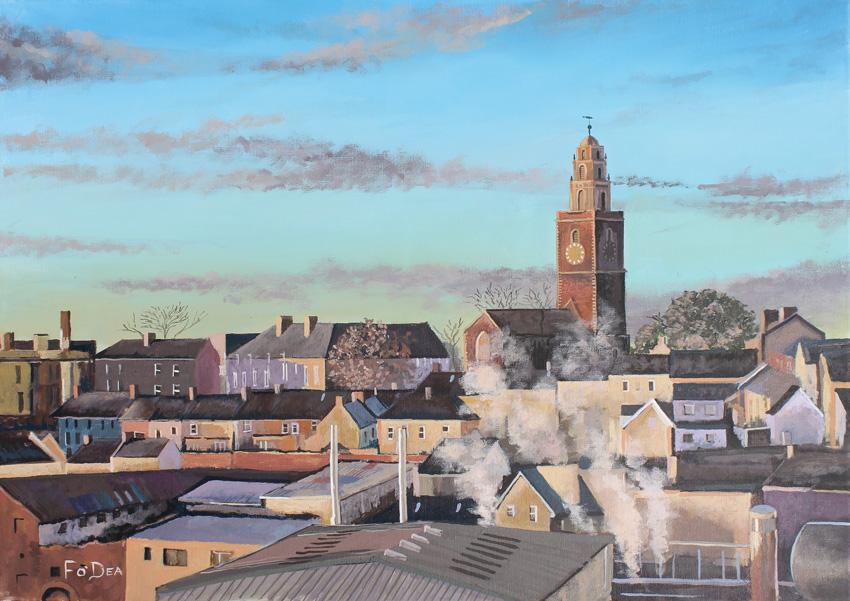 the four faced Liar, limited art print of cork , Shandon cork art for sale ,Cork City painting for sale , The river Lee painting , limited painting of Shandon for sale 