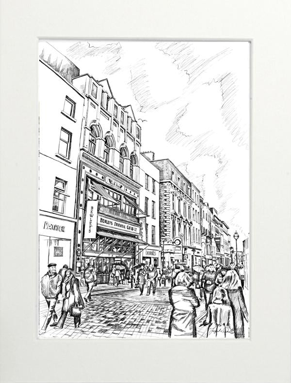 drawing painting of Bewleys Cafe Dublin _ Framed art print of Bewleys cafe dublin _ irish art print of Grafton Street Dublin