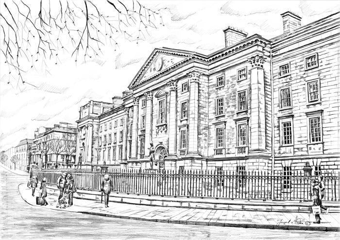 Trinity college painting for sale , Trinity college Dublin art print , Trinity college church Dublin , TCD, Dublin , Trinity college art , TCD art , Trinity University college Dublin , Framed print Trinity college , pen drawing Trinity