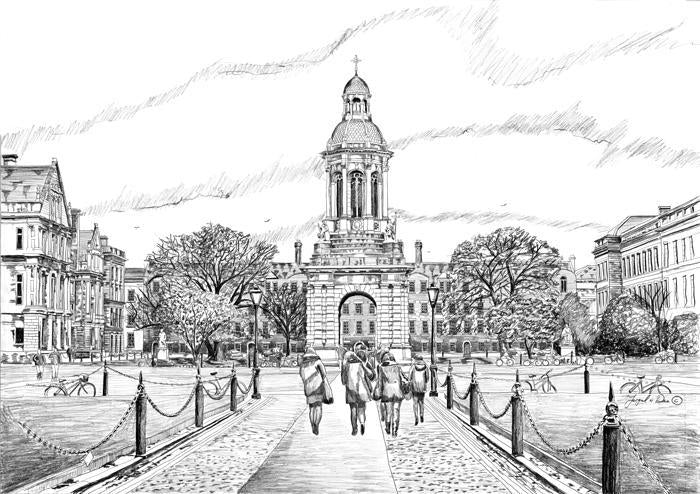 Trinity college painting for sale , Trinity college Dublin art print , Trinity college church Dublin , TCD, Dublin , Trinity college art , TCD art , Trinity University college Dublin , Framed print Trinity college , pen drawing Trinity college Dublin 