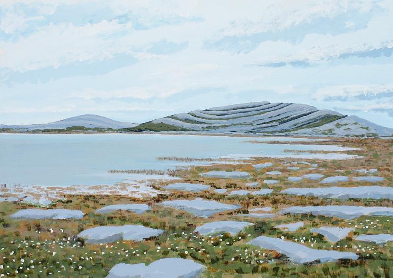 landscape Painting of Mullaghmore Burren co Clare for sale, by irish artist Fergal O' Dea . Framed art print of the Burren co clare , wild Atlantic way painting,