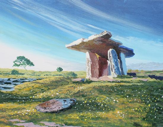 painting of POULNABRONE DOLMIN CO CLARE for sale , by Irish artist Fergal O' Dea, Framed art print of Poulnabrone dolmin co clare for sale,