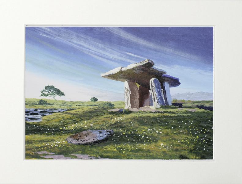 painting of POULNABRONE DOLMIN CO CLARE for sale , by Irish artist Fergal O' Dea, Framed art print of Poulnabrone dolmin co clare for sale,