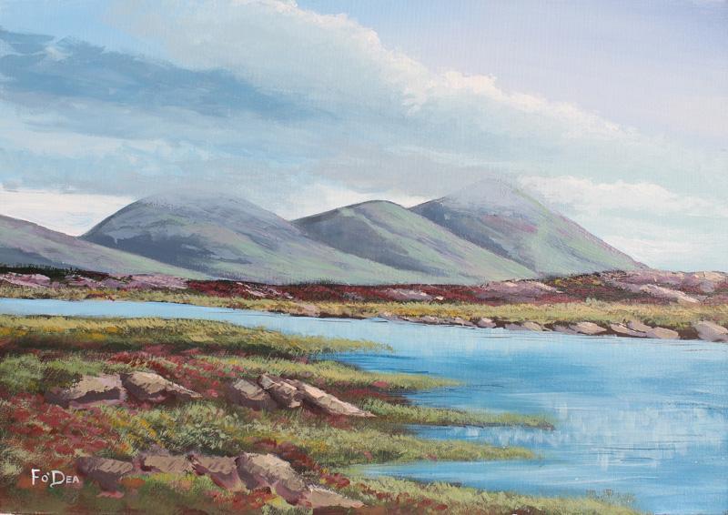 12 pins Connemara co Galway, landscape painting for sale , Irish Art prints for sale , Framed prints Ireland , oil paintings, traditional irish art connemara county galway , original painting of Connemara for sale , irish art print of twelve pins connemara for sale 