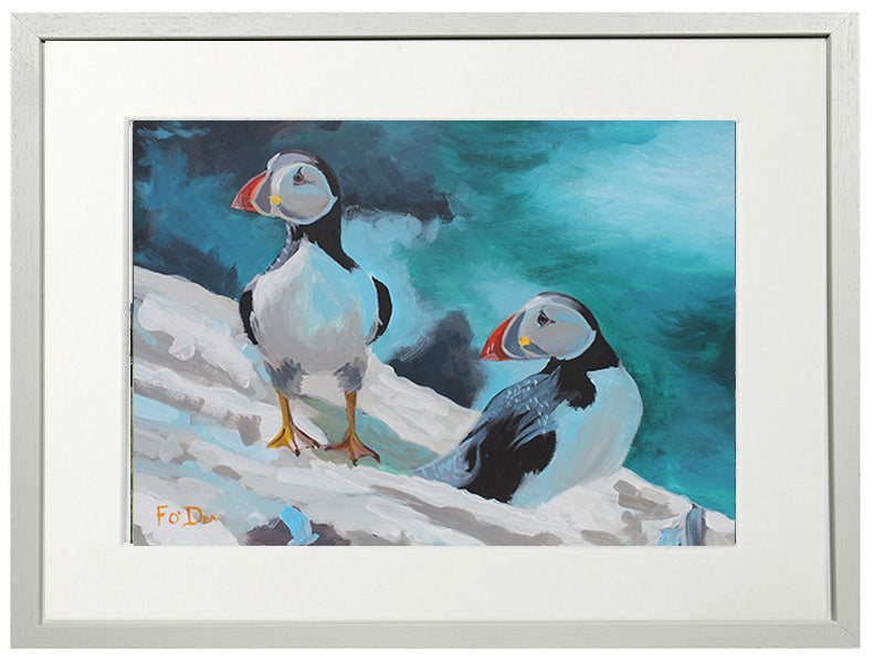 painting of puffins for sale, framed art print of puffins , limited art print of puffins, irish art print puffins, wildlife painting for sale , irish art, limited edition prints of puffins , framed art of Irish wildlife for sale