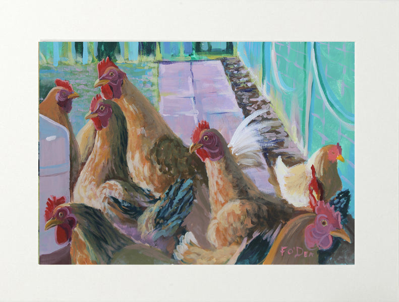 hen painting , chicken painting for sale, Chicken coop painting , the hen party painting , Irish farm art for sale , Irish hens for sale , Irish wildlife painting for sale , Irish paintings for sale, laying hens painting for sale