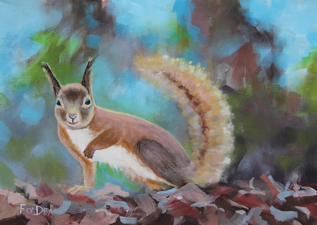 limited art print , limited edition art print , red squirrel painting , red squirrel art , limited edition art print of red squirrel , limited edition painting , red squirrel painting , wildlife painting, wild red squirrel painting , original painting of red squirrel ,  