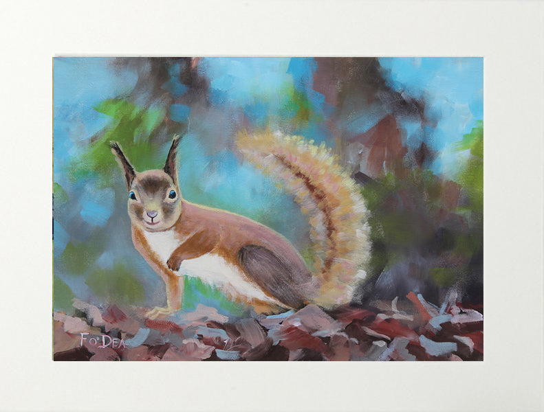 limited art print , limited edition art print , red squirrel painting , red squirrel art , limited edition art print of red squirrel , limited edition painting , red squirrel painting , wildlife painting, wild red squirrel painting , original painting of red squirrel 