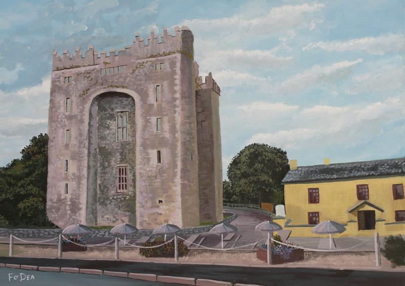 Painting of Bunratty Castle Co Clare , by Artist Fergal O' Dea, Irish Art Prints  , Framed castle painting for sale ,Irish art prints for sale , Irish art for sale , Framed prints Ireland, Irish landscape painting for sale.