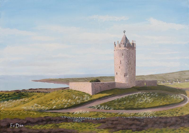 Doonagore Castle Doolin co Clare, west of ireland painting, wild Atlantic way painting , Irish landscape painting, painting of wild Atlantic way for sale 