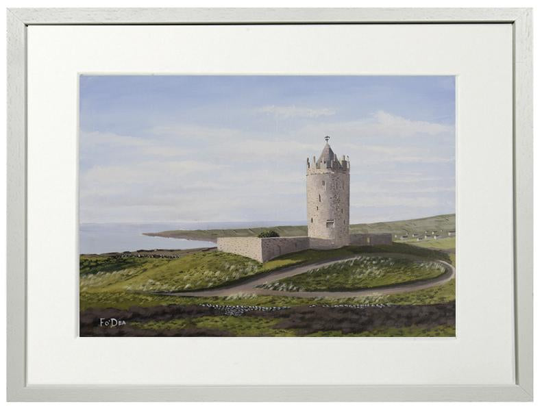 Framed print of Doonagore castle Co Clare , West of Ireland painting , wild Altantic way painting, irish art print , framed prints ireland