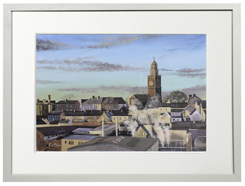 the four faced Liar, limited art print of cork , Shandon cork art for sale ,Cork City painting for sale , The river Lee painting , limited painting of Shandon for sale