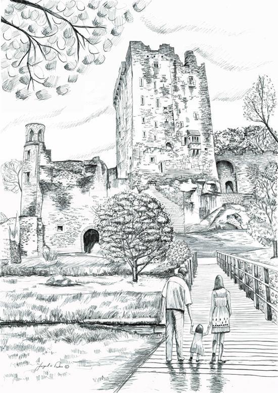 drawing , painting of Blarney Castle for sale by Fergal O' Dea , Framed prints Ireland, Irish art prints for sale , Irish art prints. Irish art for sale