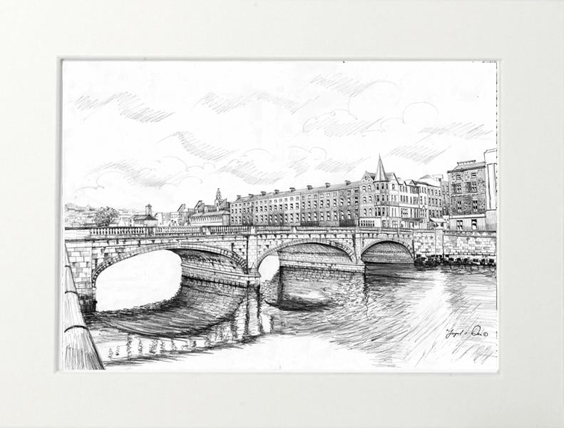 original drawing of Patricks bridge , cork city drawing for sale , pana drawing, painting of Patricks bridge for sale , drawing of river lee for sale , drawing of St Patricks Bridge by Cork artist Fergal O' Dea