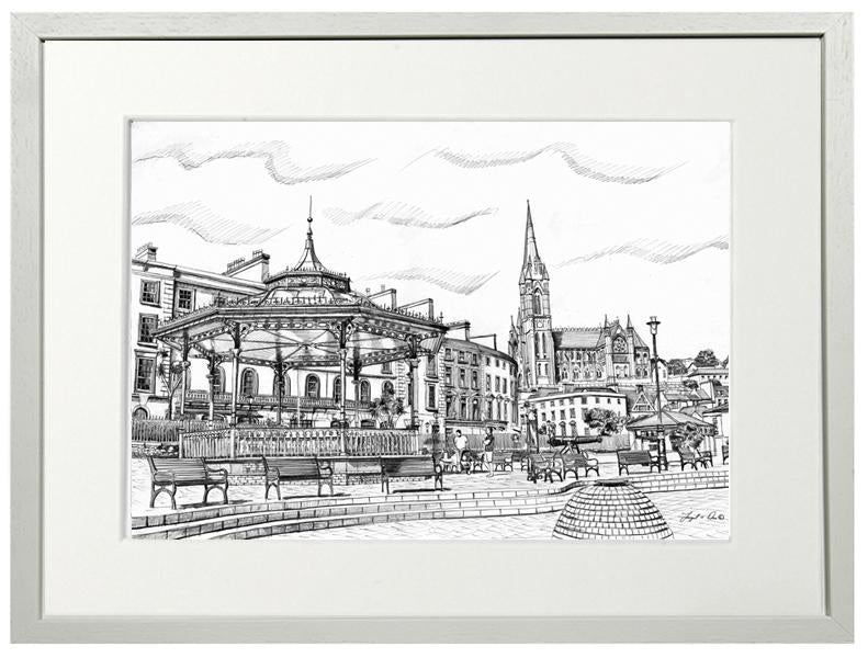 original drawing of st colmans cathedral for sale , limited art print of Cobh for sale , traditional irish art print of st colmans cathedral for sale , landscape painting of cobh cork for sale