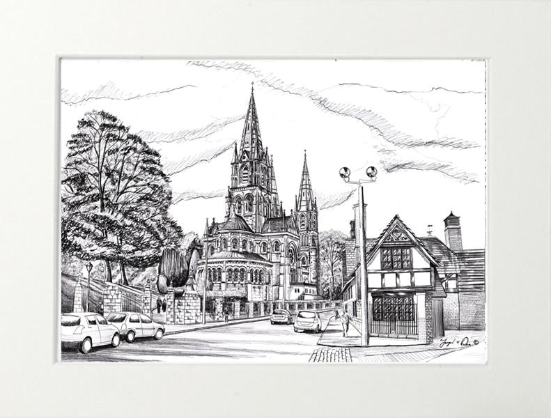 drawing of saint fin barres cathedral for sale , fin barres cathedral drawing , painting of St Fin barres for sale , Probys quay cork drawing for sale , irish cathedral drawing for sale ,Framed art print of St Fin barres cathedral for sale ,