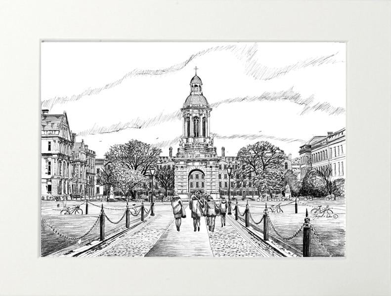 Trinity college painting for sale , Trinity college Dublin art print , Trinity college church Dublin , TCD, Dublin , Trinity college art , TCD art , Trinity University college Dublin , Framed print Trinity college , pen drawing Trinity college Dublin