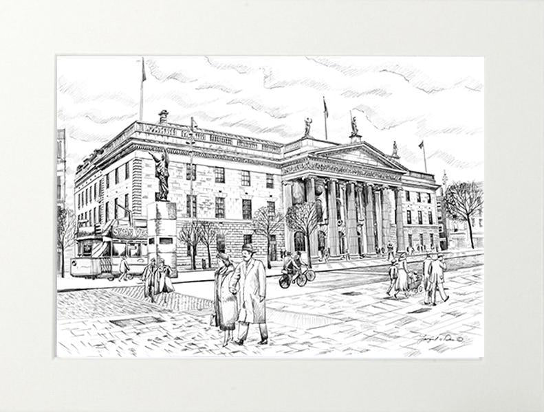 he general post office drawing, GPO drawing, o Connell street art, Irish art print, Easter rising drawing , framed print of the GPG dublin , drawing of the General Post Office 