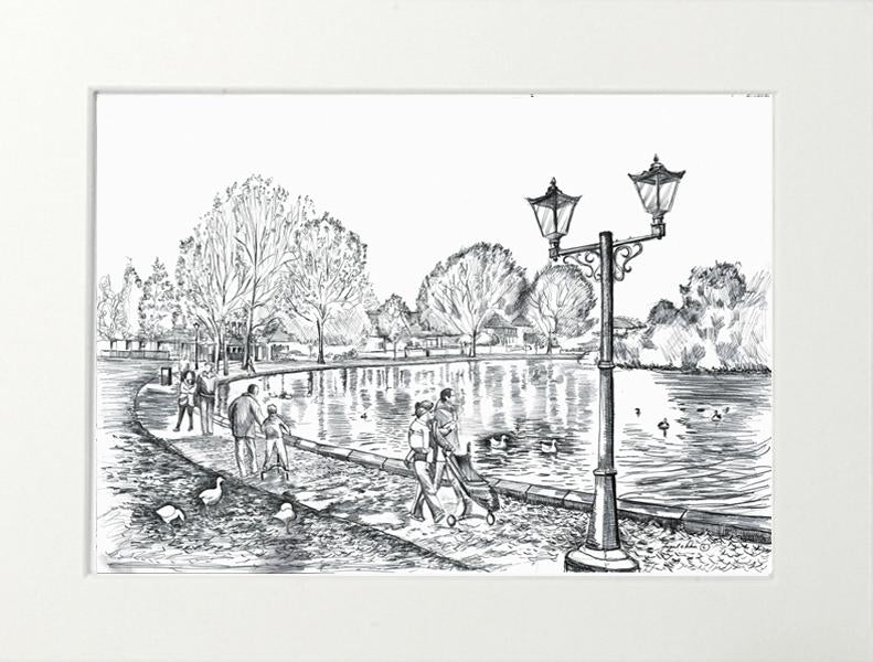 drawing of the lough cork for sale, limited art print of the lough cork , framed art print of the lough cork , irish art print of the lough cork for sale , original drawing of the lough cork for sale