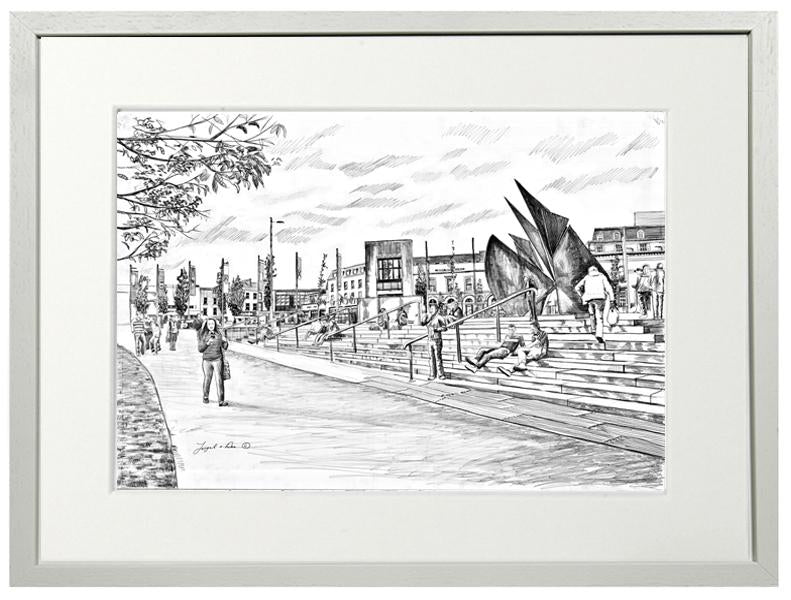 drawing of Eyre Square Galway for sale , Irish art print of Eyre Square Galway for sale , limited print of Eyre Sqaure Galway for sale, online sales ,