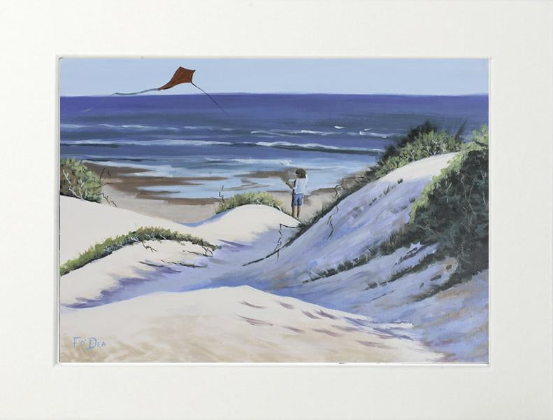 painting of inchydoney beach west cork for sale ,lets fly a kite, irish art print , framed print of inchydoney beach west cork , Framed art print , west cork art for sale , inchydoney beach art for sale