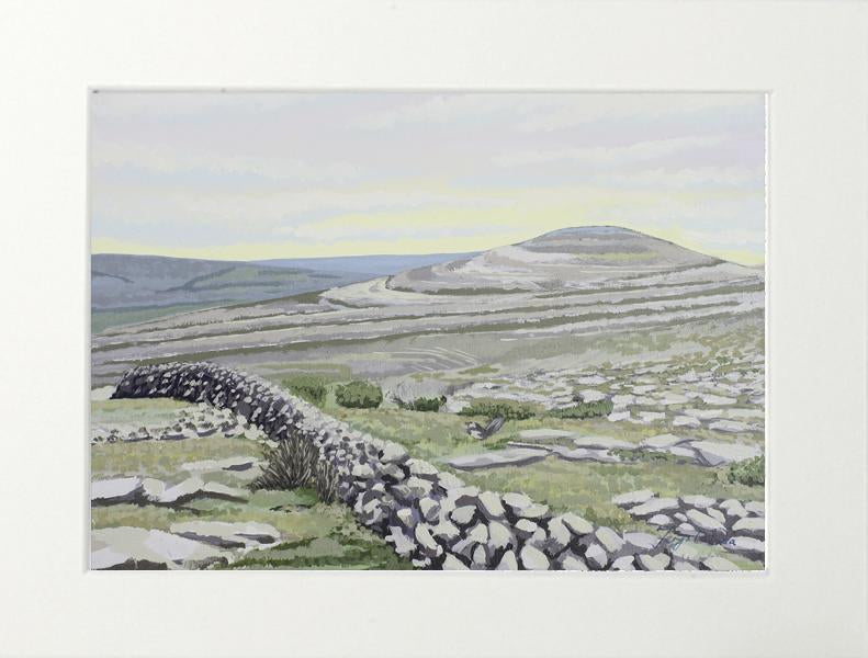 landscape Painting of Mullaghmore Burren co Clare for sale, by irish artist Fergal O' Dea . Framed art print of the Burren co clare , wild Atlantic way painting,