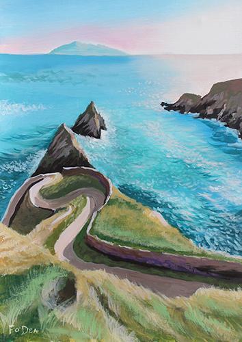 painting of Dunquin pier for sale , painting of Dingle pier for sale , Dingle seascape painting for sale , Dingle landscape painting for sale, Irish art print for sale , Kerry painting for sale , Dingle painting for sale .