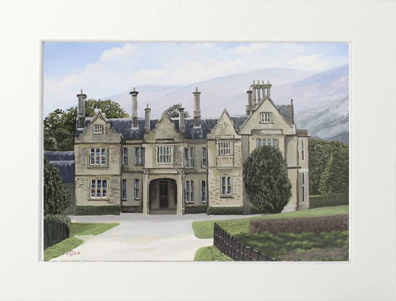 painting of Muckross house Killarney county kerry for sale , landcape painting of the Killarney national park for sale, framed art print of Muckross house killarney kerry for sale , irish art print of Muckross house for sale , Framed irish art print of killarney county kerry , kerry art , art print of kerry ireland for sale