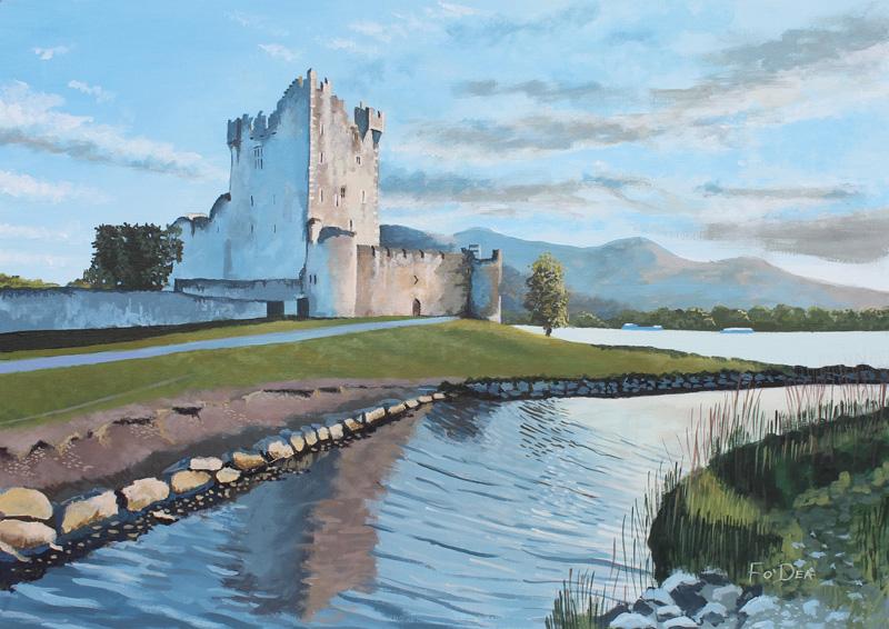 landscape painting of Ross Castle kerry , irish art print of Ross Castle , limited art print Ross Castle for sale 