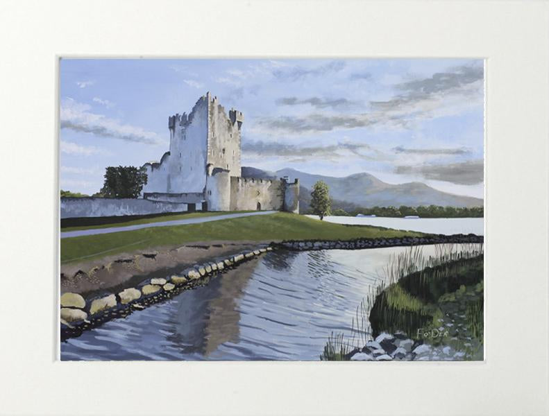 landscape painting of Ross Castle kerry , irish art print of Ross Castle , limited art print Ross Castle for sale