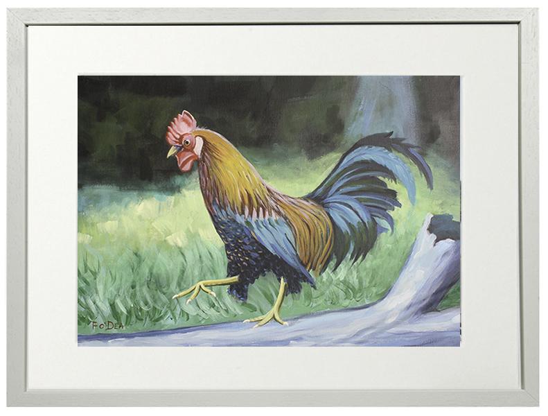 cockerel painting for sale, wildlife painting for sale , framed art print for sale , limited art print,  traditional Irish art print for sale , chicken painting for sale , framed art print of cockerel painting for sale ,The ploughing championships , Irish farmers association art 