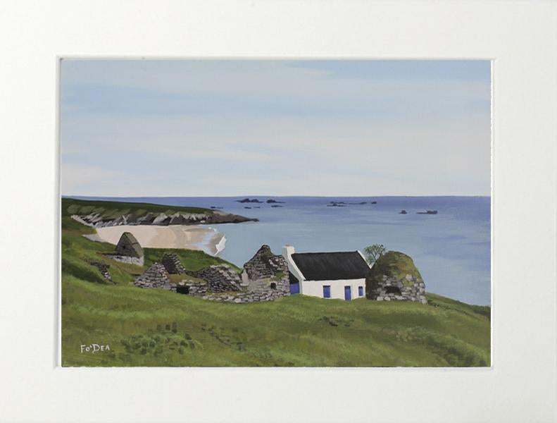 Painting of the blaskets co Kerry by Fergal O' Dea. Framed irish art print of the Blaskets co kerry for sale , Traditiional Irish art paintings of the great blasket island kerry for sale , affordable irish art print of the blaskets for sale ,