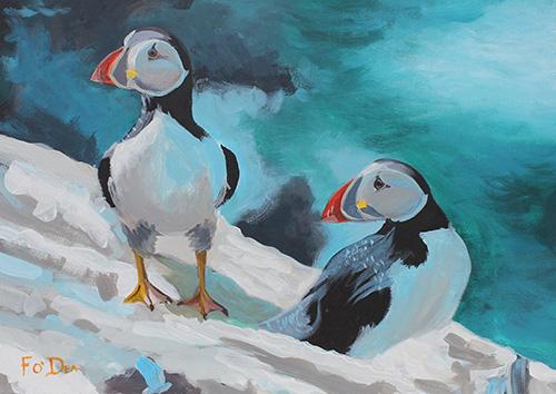 painting of puffins for sale, framed art print of puffins , limited art print of puffins, irish art print puffins, wildlife painting for sale , irish art, limited edition prints of puffins , framed art of Irish wildlife for sale 