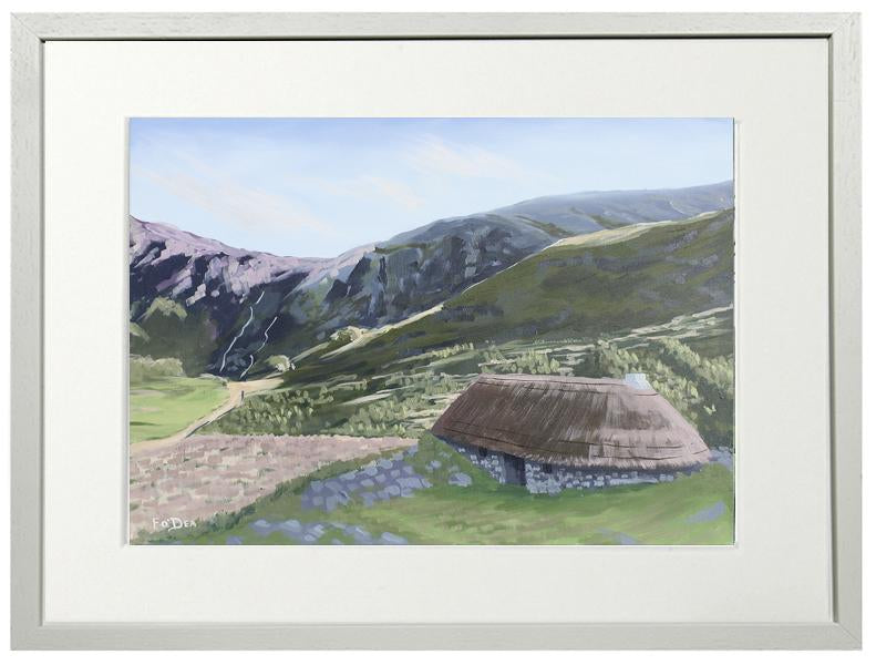 original oil painting of Kenmare county kerry for sale , landscape painting of kenmare cottage for sale , Framed art print of kenmare for sale, limited art print of kenmare for sale, thatched cottage painting for sale