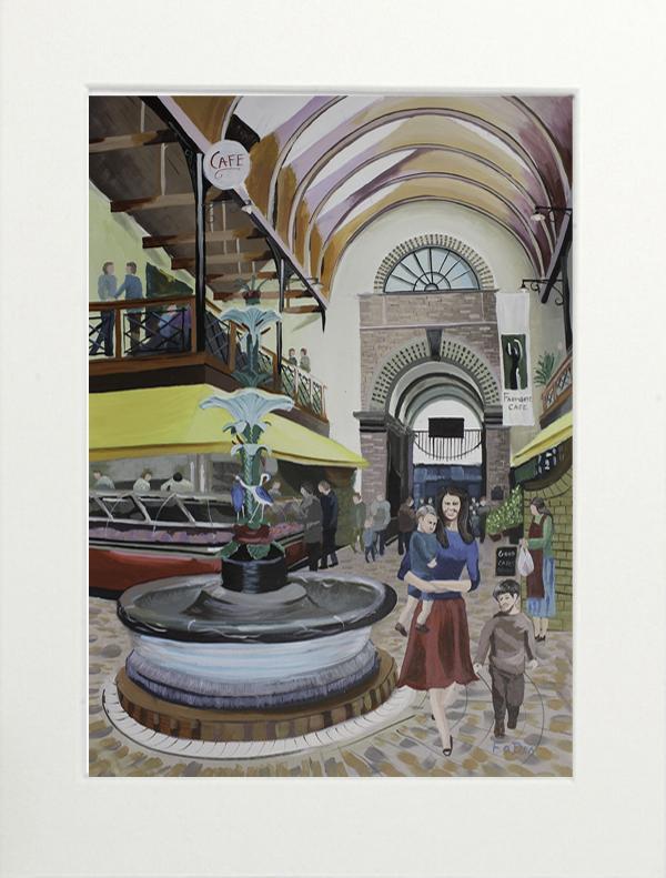 painting of English Market cork ,by Fergal O' Dea . Framed art print of English Market. limited art print of Englsih market, Shopping at the english Market , cork city art , limited edition art print of English Market for sale