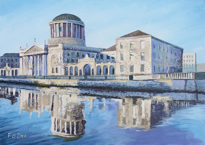 painting of the four courts Dublin for sale, framed art print of four courts for sale , traditional irish art print of four courts for sale , irish art for sale , irish art for auction of four courts dublin for sale 