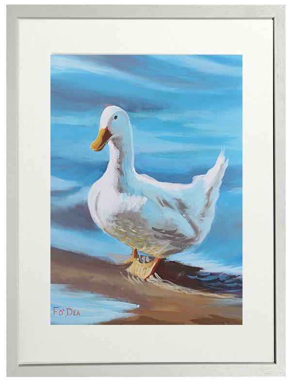 white Duck painting for sale , Irish duck painting for sale , wildlife painting for sale, framed print of duck, limited print of Duck for sale